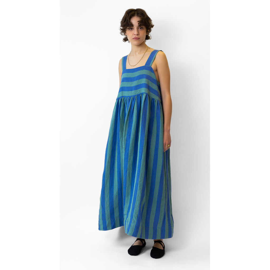 elba linen dress in blue/pea