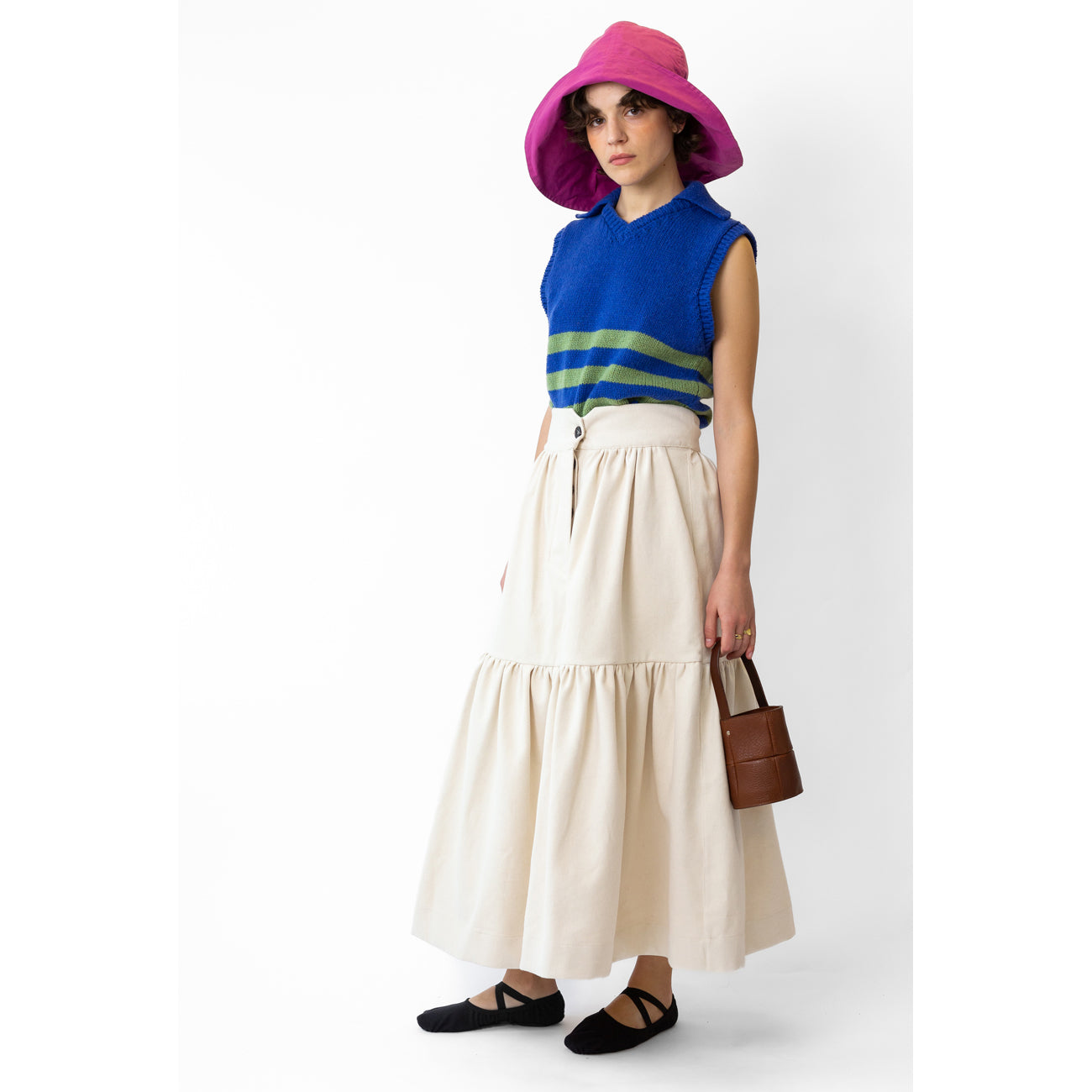 patience gathered skirt in ecru denim