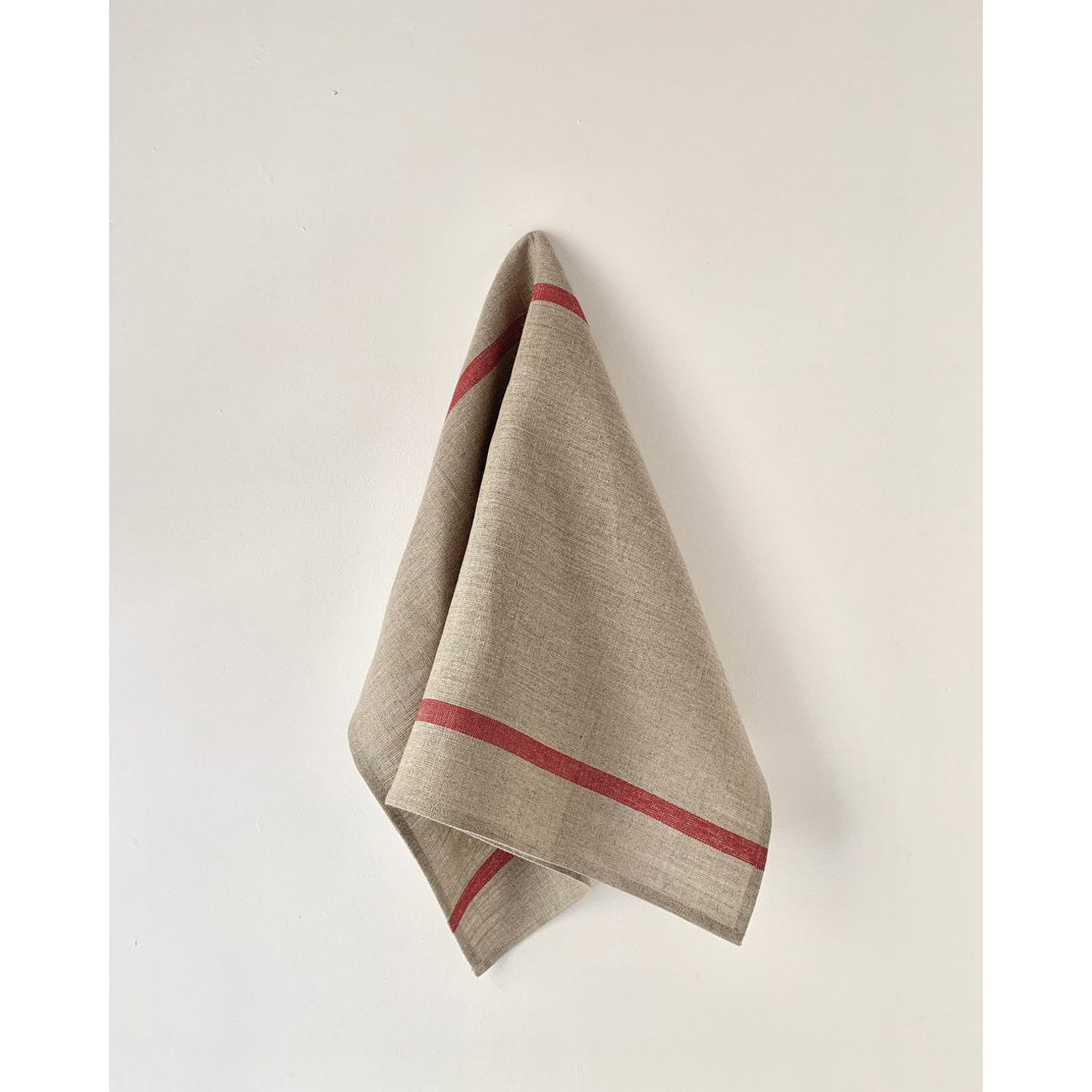 thick linen kitchen cloth: natural w/ red stripe
