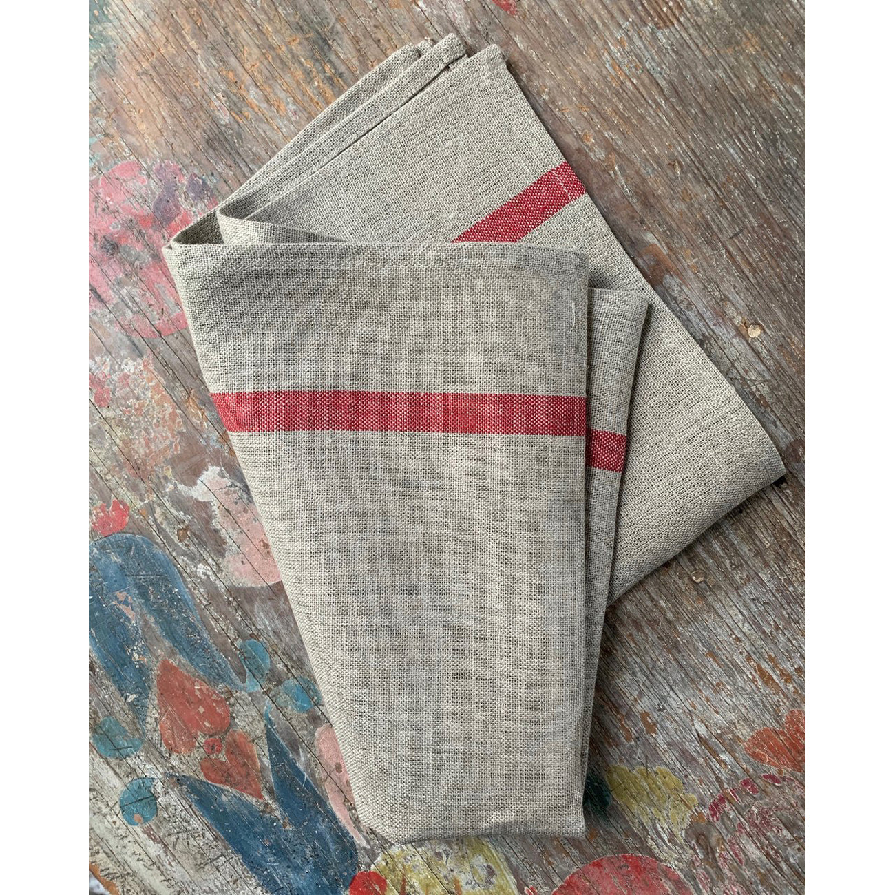thick linen kitchen cloth: natural w/ red stripe