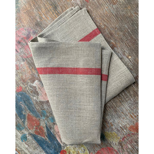 thick linen kitchen cloth: natural w/ red stripe